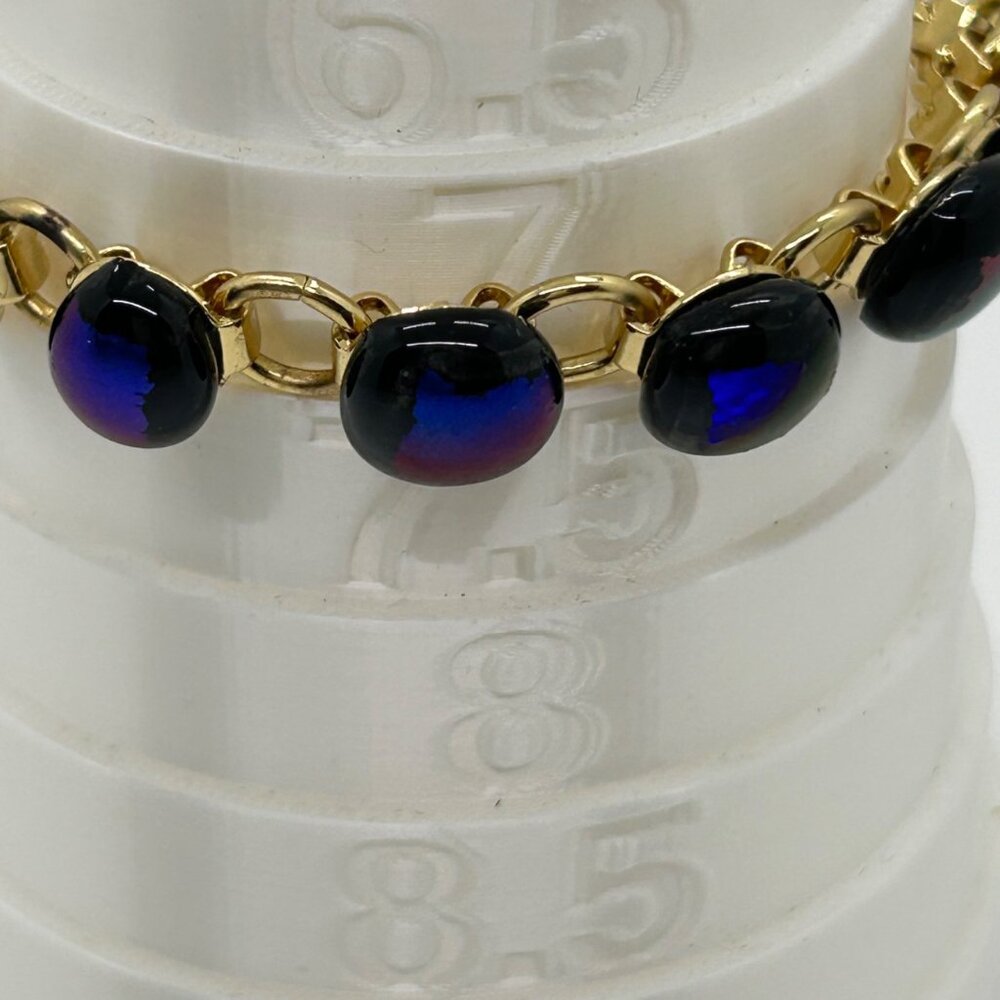 Vintage Gold-Tone Bracelet With Iridescent Dichroic Glass Beads - Picture 15 of 16